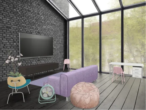 Pink,purple and blue living room