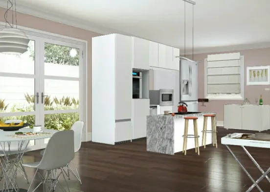 Cozinha moderna com sala de jantar Design Rendering
