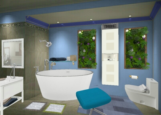Blue simple bathroom Design Rendering