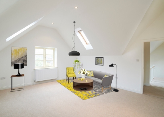 Yellow  + grey living room Design Rendering