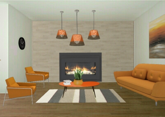 Orange living room Design Rendering
