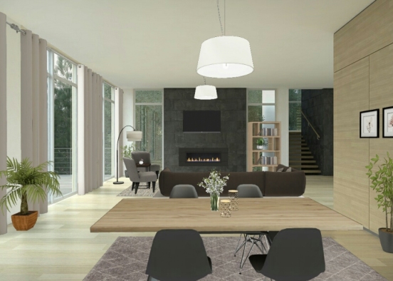 Neutral dining room and living room Design Rendering