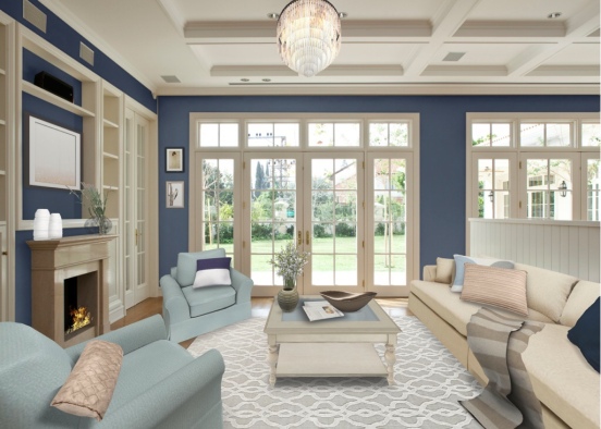 Pastel  and blue living room  Design Rendering