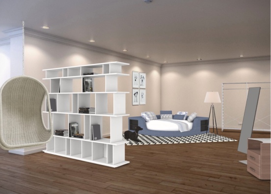 comfy multi-purpose room(reading space+bedroom  Design Rendering