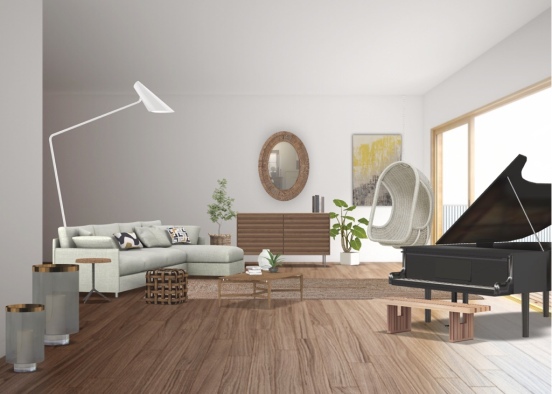 zen living room + piano  Design Rendering