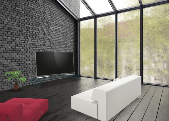 Red and Black Living Room Design Rendering
