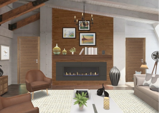 Exposed Living Room Design Rendering