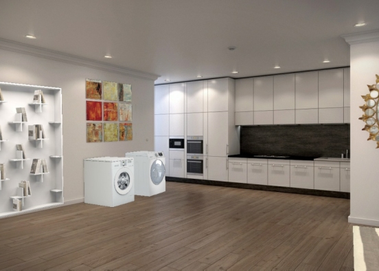 Apartment kitchen and laundery Design Rendering