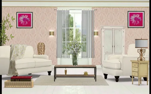 pink & gold living room
