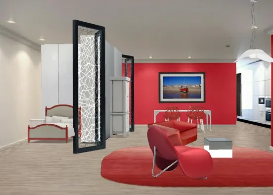 Peach red hotel room Design Rendering