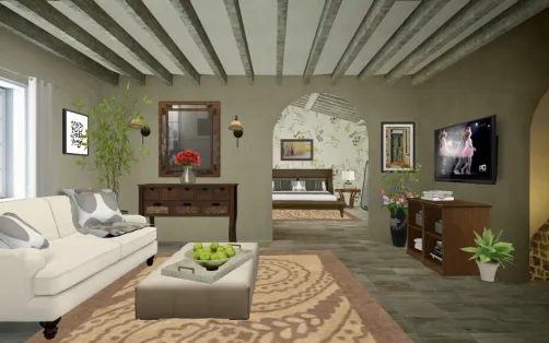 Warm Bedroom And Sitting Room