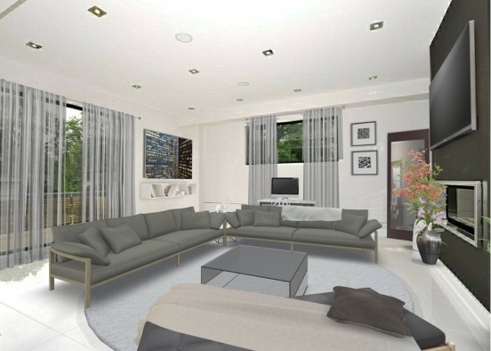 Grey and black modern living  Design Rendering