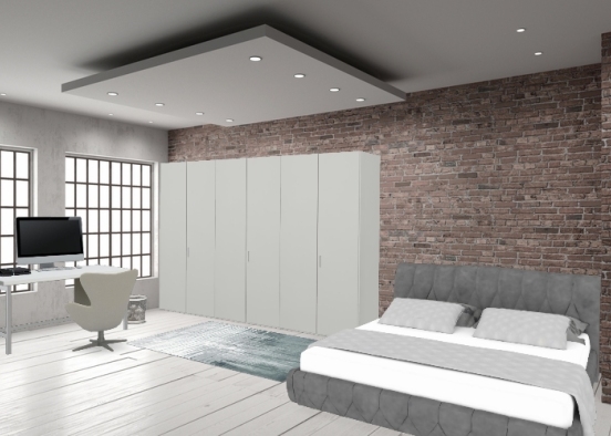 Modern greyscale bedroom Design Rendering