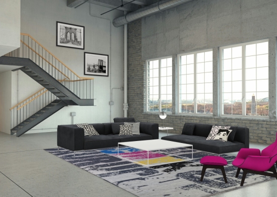 Warehouse Living Room Design Rendering
