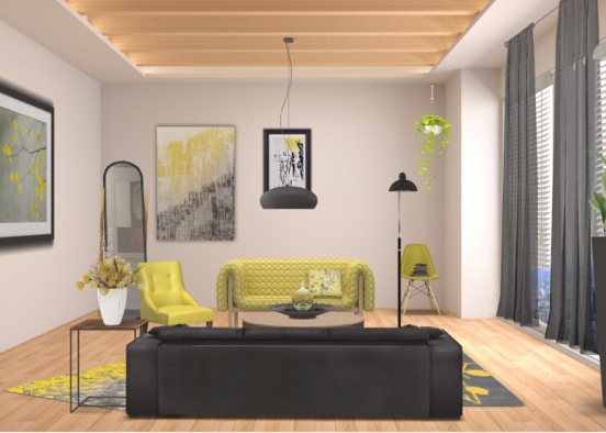 Yellow Living room  Design Rendering