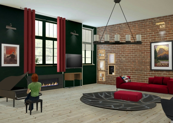 Red & black living room ❤♥ Design Rendering