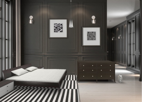 black and white room Design Rendering
