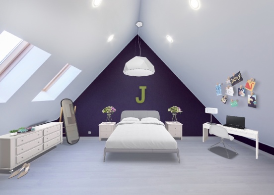 Jack Starbright room. purple and green attic room Design Rendering