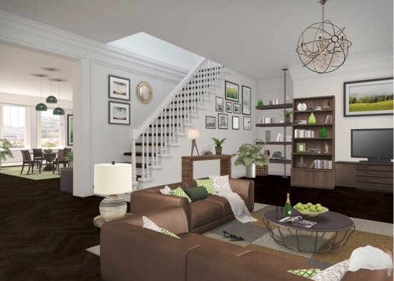 Green and Gold Living & Dining Design Rendering