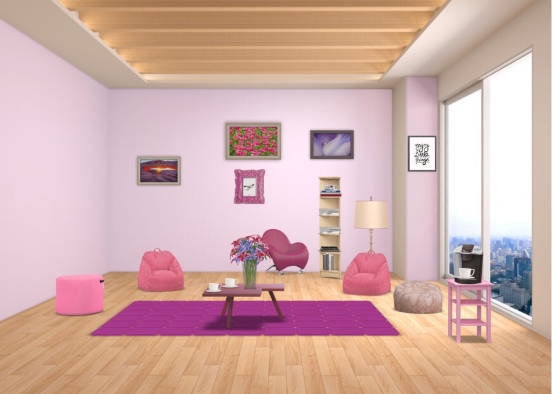 pink lounge room Design Rendering