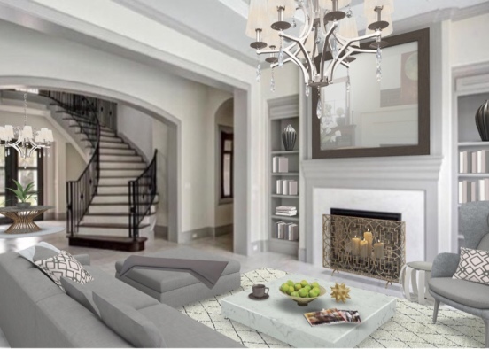 Modern Traditional Living Space Design Rendering