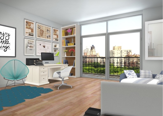 Office + Bedroom + Lounge Area Design Rendering