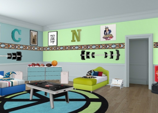 Twin Boys Bedroom for 5-9 year old Design Rendering