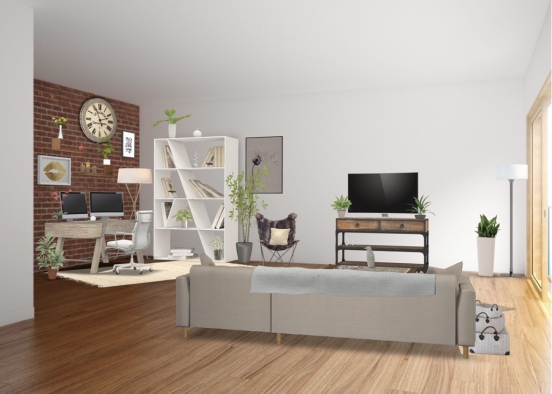 Cozy living room office. Design Rendering