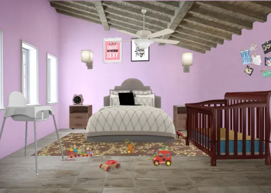 Dormitorio donde puedes estar con tu bebé y al mismo tiempo con tu pareja Design Rendering
