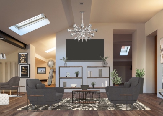 Industrial Modern Livingroom Design Rendering