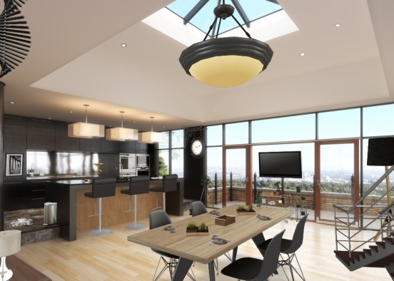Modern kitchen and dining room ♡ Design Rendering