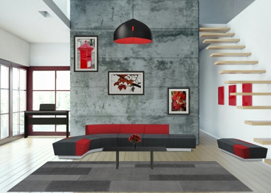 Red & Grey living room Design Rendering