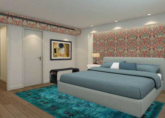 Teal/red Paisley bedroom  Design Rendering