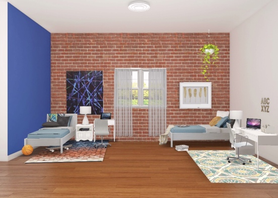 Girl and boy twin room Design Rendering