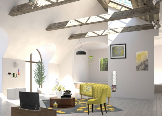 Sala com tons de amarelo e cinza 🤩🤗 Design Rendering