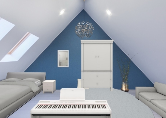 A white and blue roof bedroom with piano Design Rendering