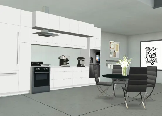 Black And White Kitchen  Design Rendering