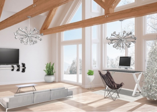 living room and office  Design Rendering