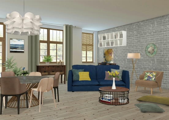 Living Room with home office Design Rendering