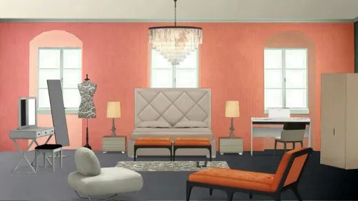 Dormitorio elegante para mujer con tonos color naranja