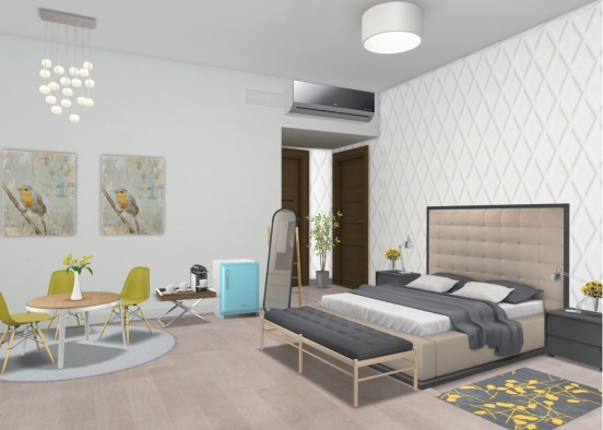 Yellow and grey bedroom Design Rendering