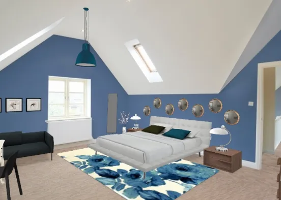 Chambre bleue et blanche Design Rendering