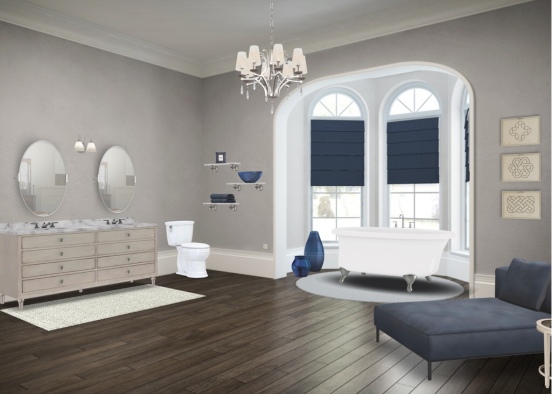 White bathroom with blue accents  Design Rendering