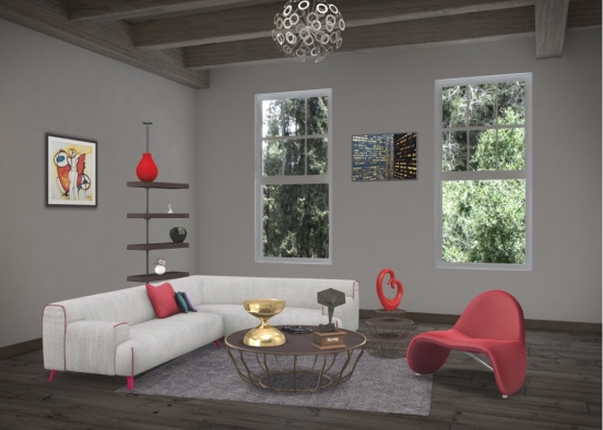 Red Living Room Design Rendering