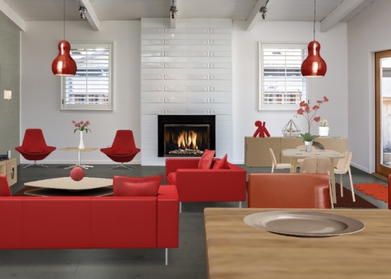Red living room Design Rendering