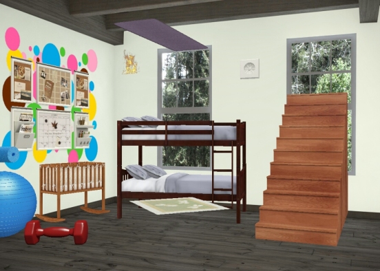 Kinderzimmer  mit Treppen  und sportgeräten Design Rendering