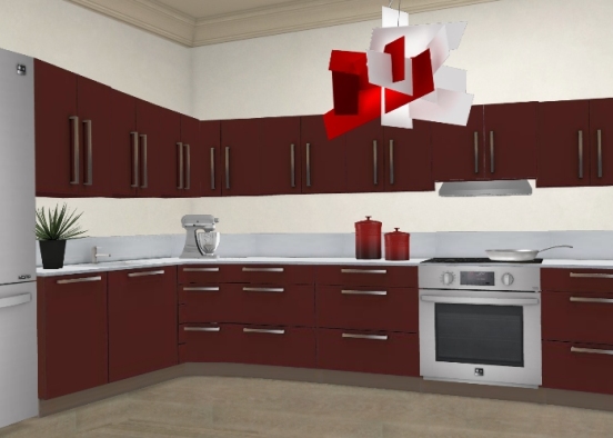 Red kitchen  Design Rendering