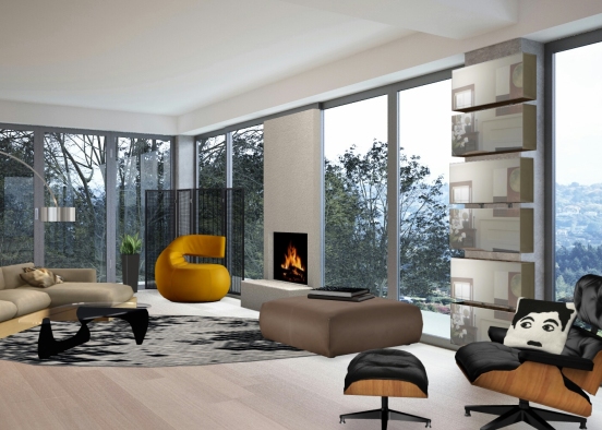 Glass wall living room Design Rendering