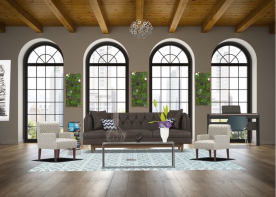Loft Living Room Design Rendering