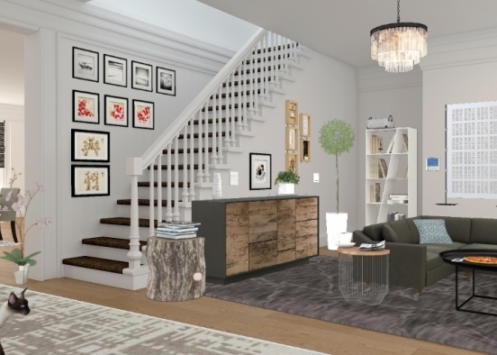 Modern living room and dining room Design Rendering